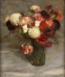 Pinks and Scabious (óleo sobre lienzo)