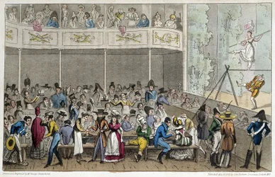 Espectáculo de acróbatas en el Café de la Paix - en “Life in Paris” por David Carey, Londres