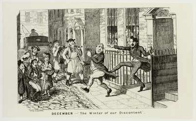 Diciembre - "El invierno de nuestro descontento" de los grabados en acero de George Cruikshank para The Comic Almanacks: 1835-1853
