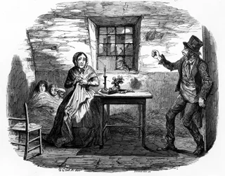 Hogar en la sombra, ilustración de «Temperance Placards: Home in Shadow, número 4» de William Tweedie, impresa y realizada por Johnston, 1852