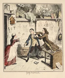 Jack Sheppard muestra un Carácter Vindicativo, ilustración de Jack Sheppard: Una Novela de William Harrison Ainsworth, publicada en 1839
