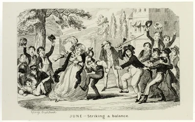 Junio - Striking a Balance de los grabados en acero de George Cruikshank a The Comic Almanacks: 1835-1853