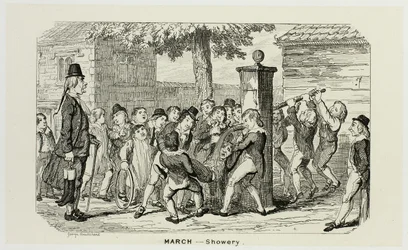 Marzo - Lluvia de grabados en acero de George Cruikshank para The Comic Almanacks: 1835-1853