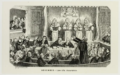 Noviembre - Law-Life Assurance de los grabados en acero de George Cruikshank a The Comic Almanacks: 1835-1853