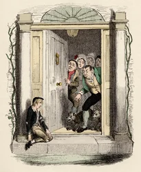 Oliver herido y exhausto pide ayuda - Ilustración para "Oliver Twist" de Charles Dickens