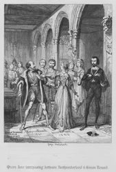 La reina Jane interponiéndose entre Northumberland y Simon Renard