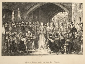 Entrada de la Reina Jane en la Torre, de La Torre de Londres, pub. 1840