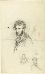 Autorretrato con tres bocetos