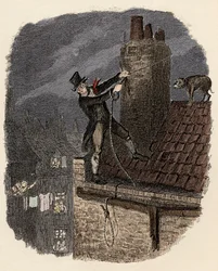 Sikes, seguido por su perro, intenta escapar - Ilustración para "Oliver Twist" de Charles Dickens