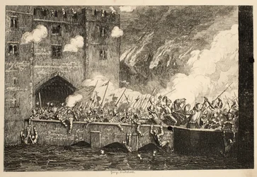 Sir Thomas Wyat atacando la Torre By Ward, de La Torre de Londres, pub. 1840
