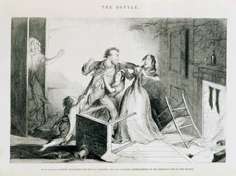 La botella, Placa VI, Peleas temibles y violencia brutal son las consecuencias naturales del uso frecuente de la botella, 1847