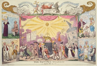 La tragedia de la viruela vacuna - La última escena (caricatura satírica)