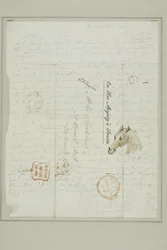 Sin título (carta de Cruikshank con bocetos de cabeza de caballo)