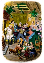 Tarjeta navideña victoriana por George Cruikshank
