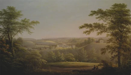 Easby Hall y Easby Abbey con Richmond, Yorkshire al fondo
