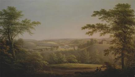 Easby Hall y Easby Abbey con Richmond, Yorkshire al fondo