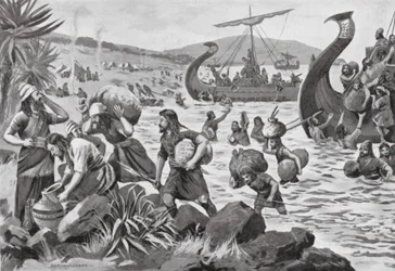 Colonización de Chipre por los fenicios (litografía)