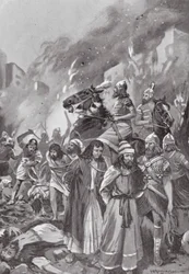 Destrucción de Sidón por Esarhaddon (litografía)