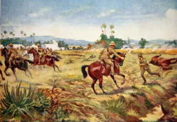 El soldado C. Hull salvando la vida del capitán G.E.D. Learoyd, bajo fuego