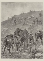Soldado del Imperial Light Horse sosteniendo caballos durante un ataque