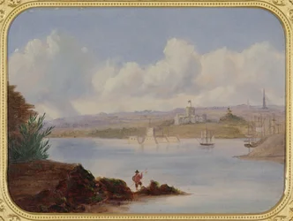 Casa de Gobierno y Pinch Gut Island, Puerto de Sídney, siglo XIX