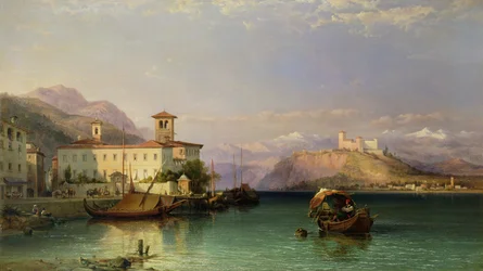 Arona y el castillo de Angera, Lago Maggiore, 1856