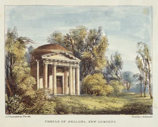 Templo de Bellona, Jardines de Kew, lámina 24 de Jardines de Kew: Una Serie de Veinticuatro Dibujos en Piedra, grabado por Charles Hullmandel (1789-1850) publicado 1820