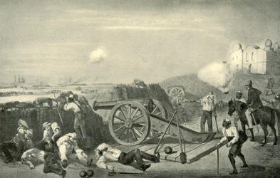 Un día pesado en las baterías antes de Delhi, 1857, 1901