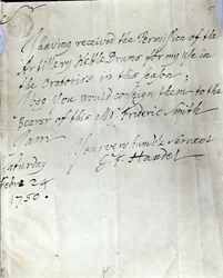 Carta de George Frederick Handel fechada el 24 de febrero de 1750