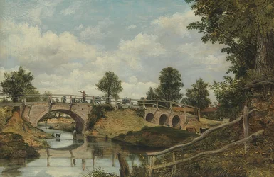 Un viejo puente en Hendon, Middlesex. Alrededor de 1828