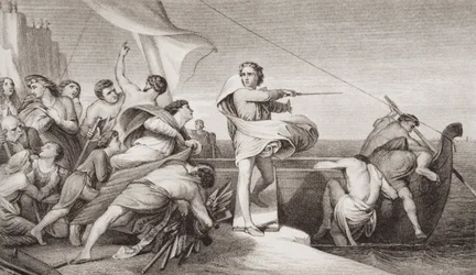 El rey Alfredo incitando a los anglosajones a repeler la invasión de los daneses en el año 876 d.C., de 