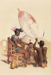 Mpande, el rey zulú, rodeado de sus guerreros