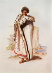 Rangitakina, un jefe de la Bahía de Plenty en la costa este, ilustración de Nueva Zelanda ilustrada, grabada por W. Hawkins, c.1845