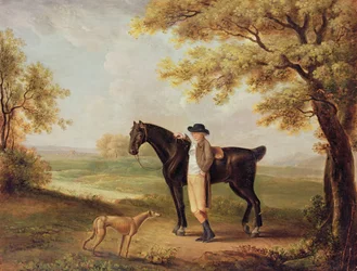 Caballo, jinete y lebrel