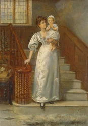 En la escalera (óleo sobre tabla)