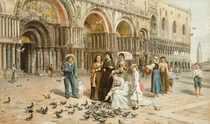 Las palomas de San Marcos, Venecia, Italia, 1876
