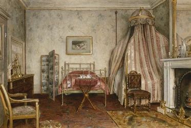 Vista del dormitorio donde murió Napoleón III, Camden Place, Chislehurst, Kent, 1873