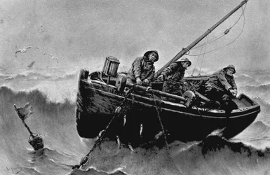 Pesca de arenques. Ilustración de Haquette, Georges Jean Marie (1854 - 1906). Tinta.