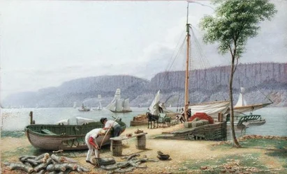 Tarde - Embarcadero de Hastings. Palisade Rocks en la sombra, Nueva York, c.1836