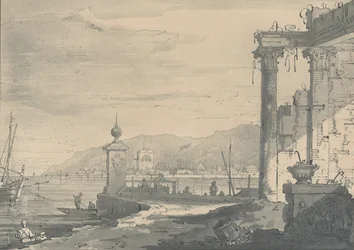 Una escena costera con una ruina clásica a la derecha, 1811