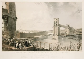 Puente Tubular de Britannia durante la construcción, 3 de diciembre de 1849