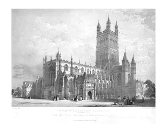 Vista suroeste de la Catedral de Gloucester, c1842