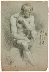 Desnudo masculino sentado con boceto de arquero desnudo