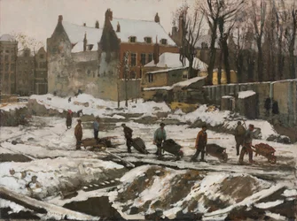 Sitio de construcción en Ámsterdam, c. 1902