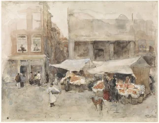 Mercado con puestos de flores