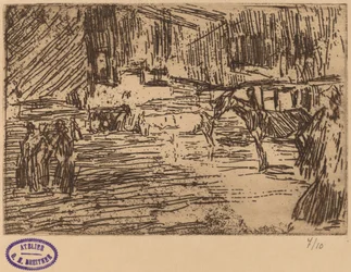 Escena con caballos parados en el arroyo