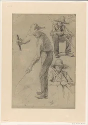 Hoja de croquis con estudios de un jardinero