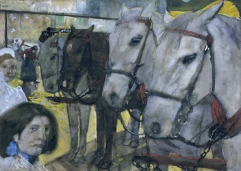 Caballos de tranvía en la plaza Dam de Ámsterdam