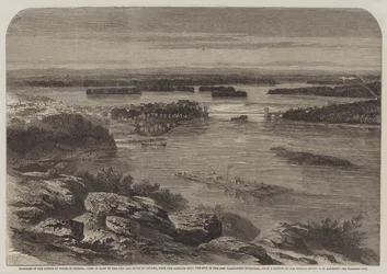 Progreso del Príncipe de Gales en Canadá, vista de parte de la ciudad y el río de Ottawa, desde Barrack Hill, el sitio de los nuevos edificios del parlamento