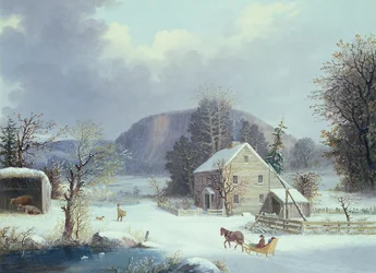 Granja de Nueva Inglaterra junto a un camino de invierno, 1854